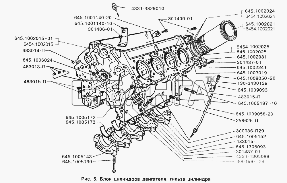 ЗИЛ ЗИЛ-133Г40 Схема Блок цилиндров двигателя гильза цилиндра-41